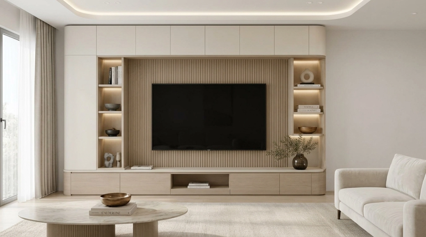 Space-saving custom TV console for Hong Kong apartments