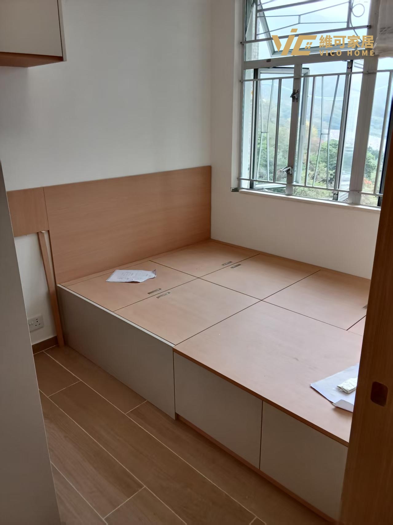 Custom Platform Bed Public Housing - Light Wood Finish