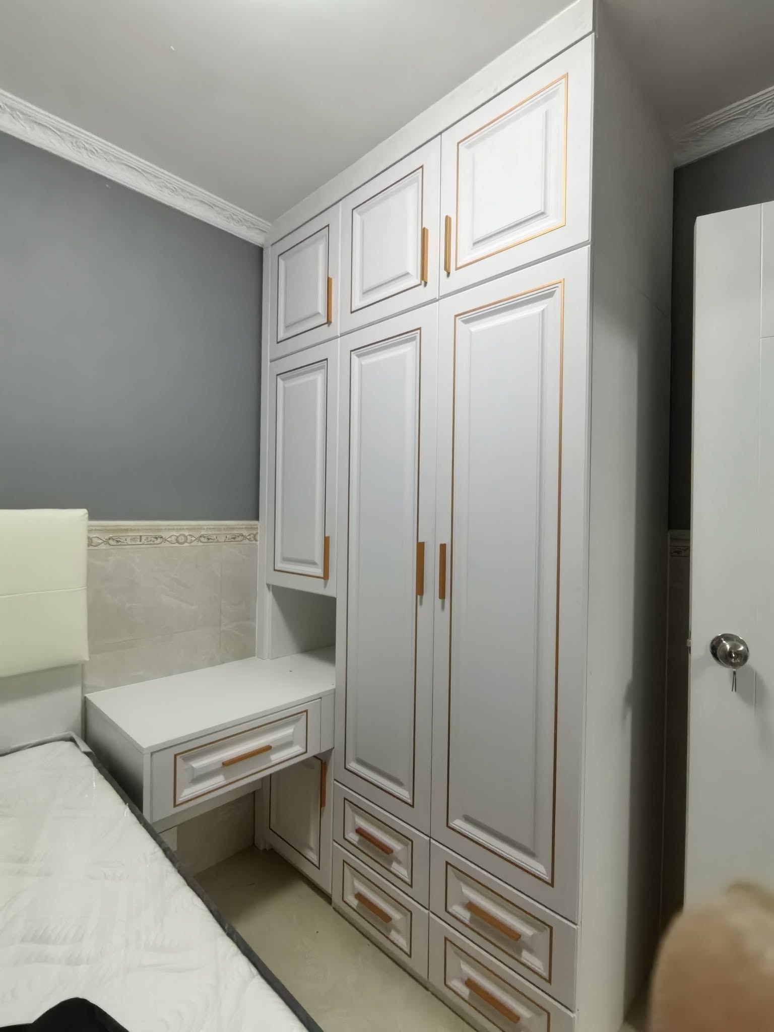 custom-wardrobe-design 6 European shaker style wardrobe with window bay seating nook | White matte finish