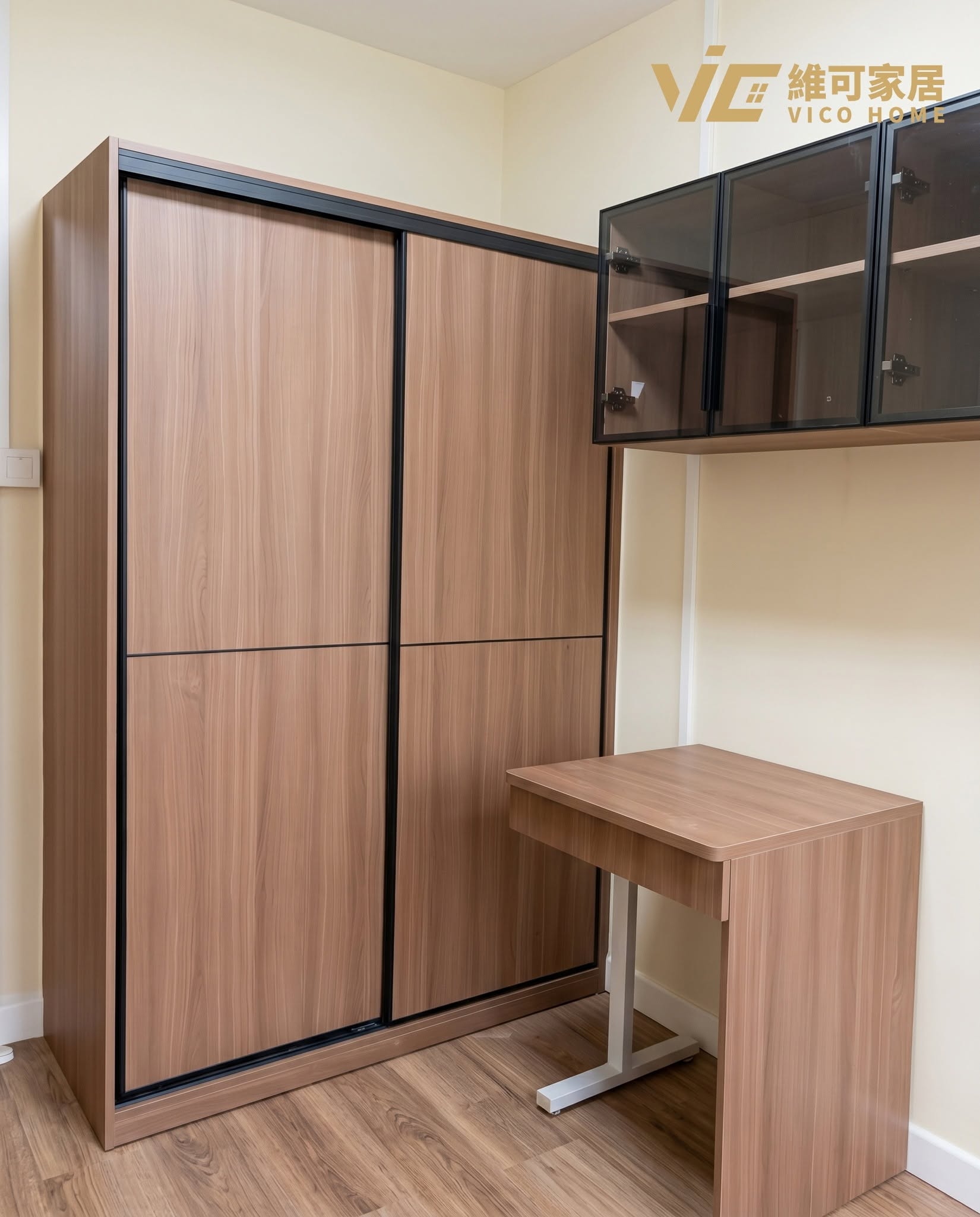 custom-wardrobe-design 14 Choi Ying Estate light woodgrain sliding wardrobe with study workstation