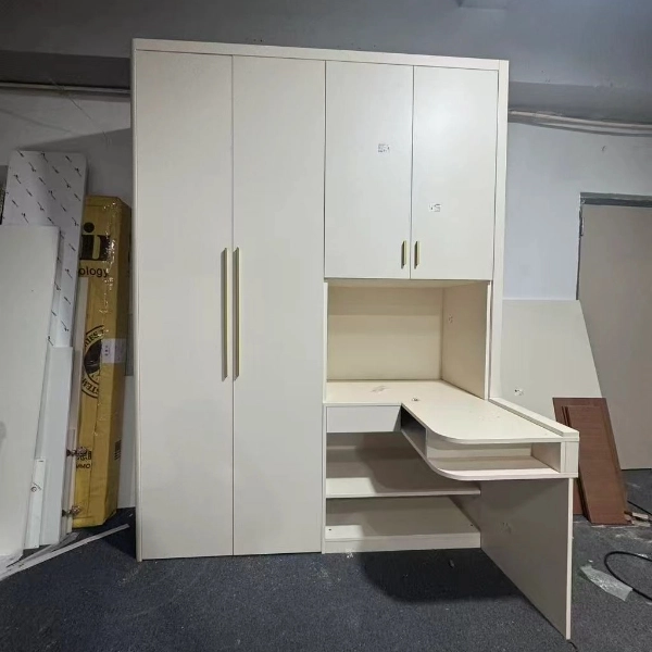 White combination unit with wardrobe, desk and drawers
