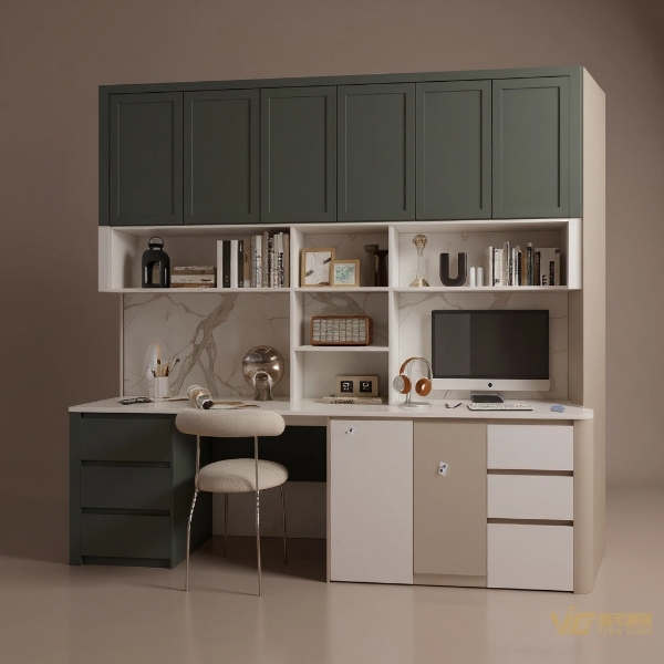 3D multi-functional desk unit with shelving, drawers and computer