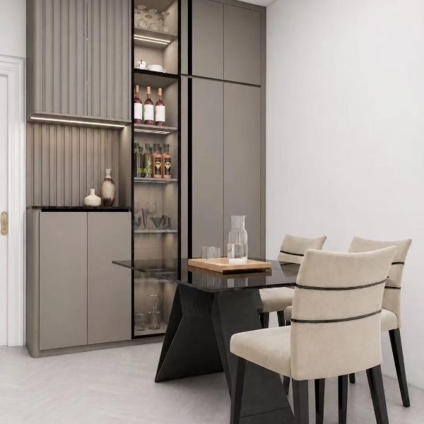 3D modern dining table and chairs with wine cabinet